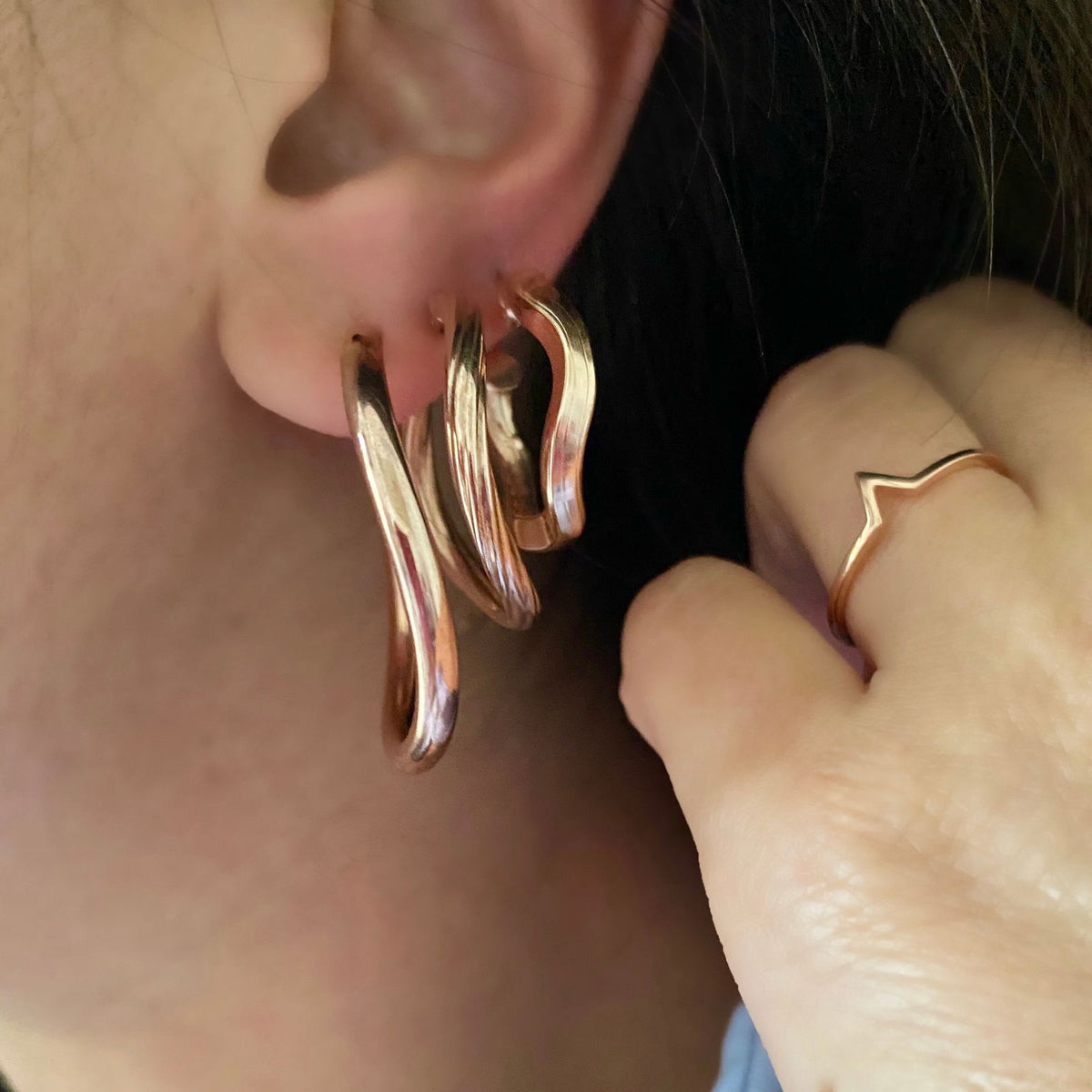 Wavy Hoops Rose Gold Plated Silver