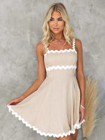 Wavy Strap Short Summer Dress Beige