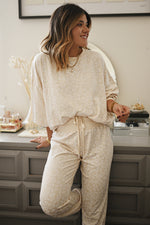 White Cheetah Print Two Piece Loose Fit Cosy Loungewear Set
