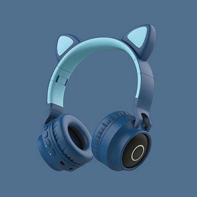 Wireless Cat Ear Bluetooth 5.0 Stereo Bass Headset LED Lights Earphone for Adults - Grey / Dark Blue