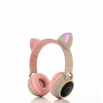 Wireless Cat Ear Bluetooth 5.0 Stereo Bass Headset LED Lights Earphone for Adults - Grey / Dark Blue Grey