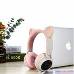 Wireless Cat Ear Bluetooth 5.0 Stereo Bass Headset LED Lights Earphone for Adults - Grey / Dark Blue