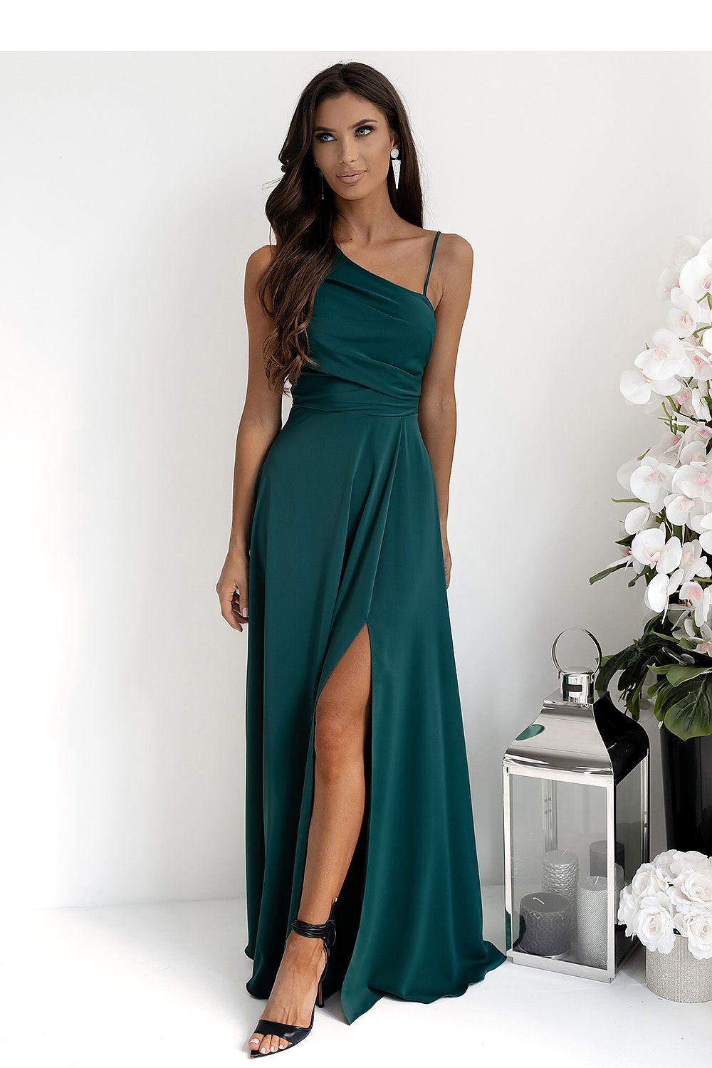 With You Asymmetrical Strap Long Dress with Braided Tie Back
