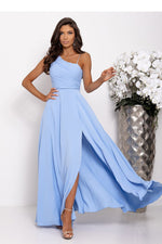 With You Asymmetrical Strap Long Dress with Braided Tie Back blue