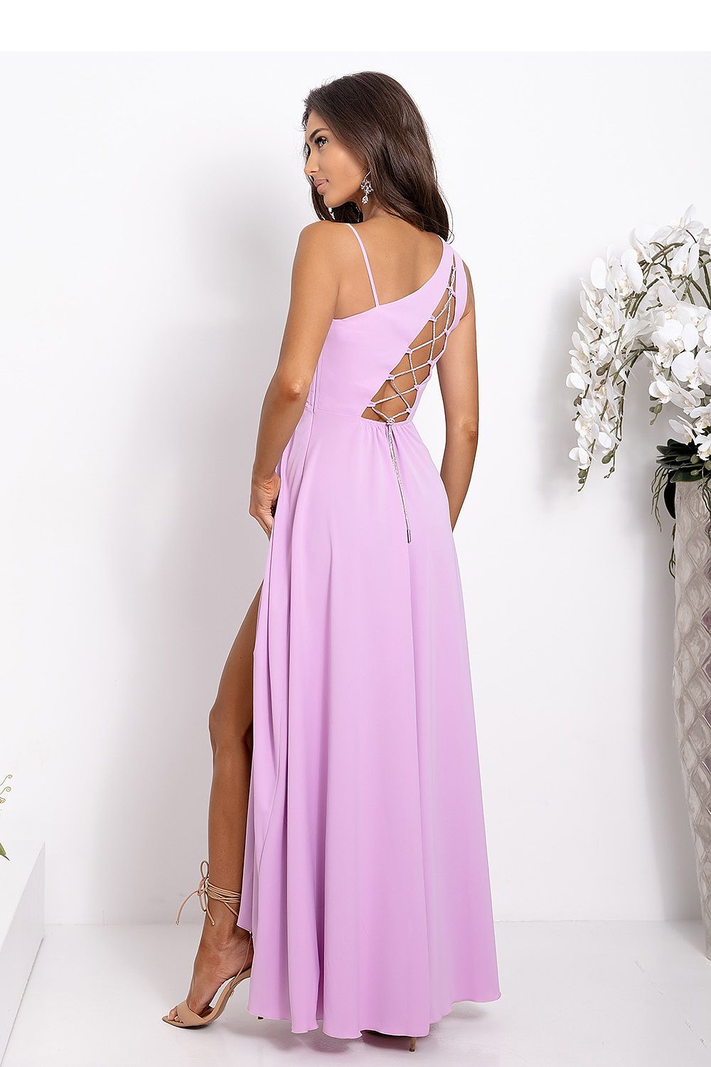 With You Asymmetrical Strap Long Dress with Braided Tie Back