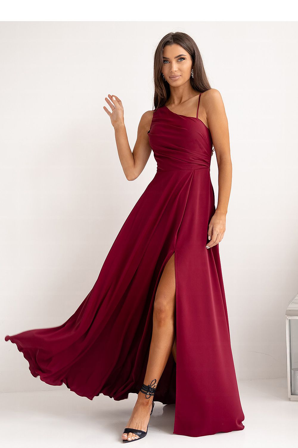 With You Asymmetrical Strap Long Dress with Braided Tie Back