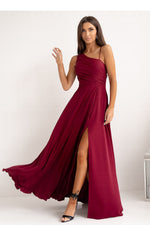 With You Asymmetrical Strap Long Dress with Braided Tie Back
