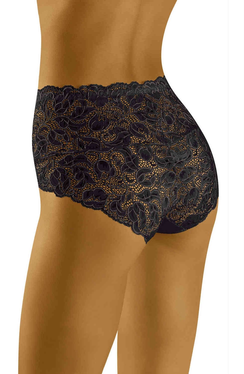 Wolbar Teri Cotton Floral Lace Scalloped Edge Black