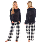 Daisy Dreamer Women's Buffalo Check Fleece Warm Pyjamas Set BLACK