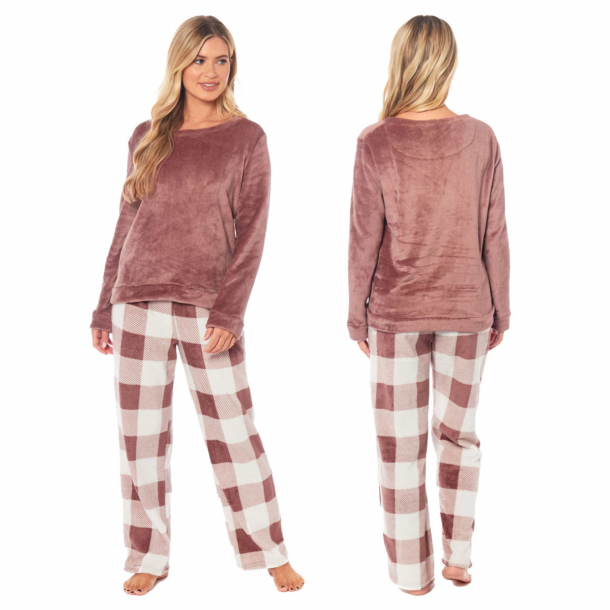 Daisy Dreamer Women's Buffalo Check Fleece Warm Pyjamas Set NATURAL