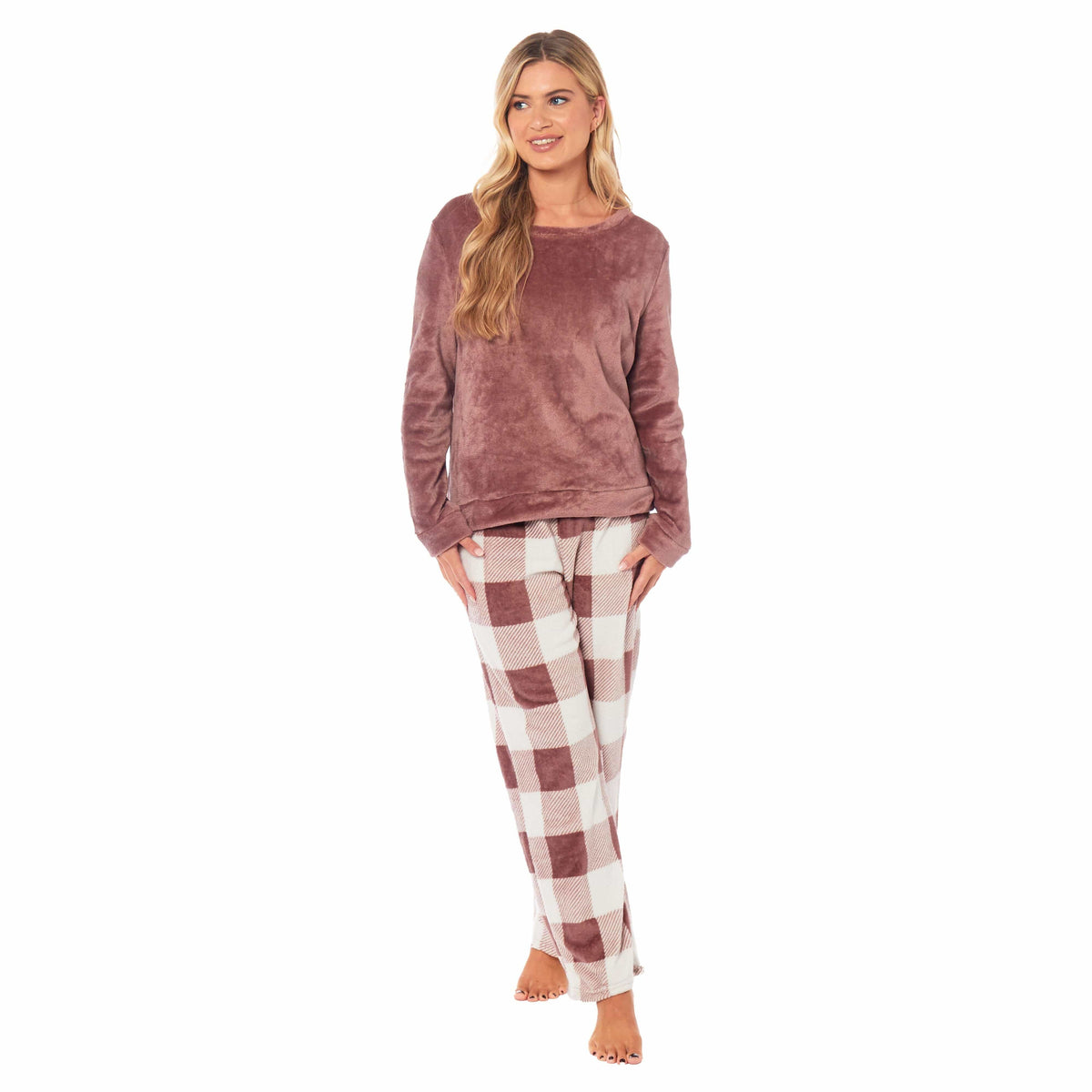 Daisy Dreamer Women's Buffalo Check Fleece Warm Pyjamas Set