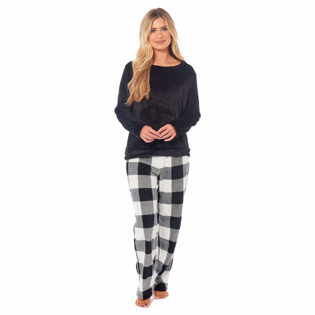 Daisy Dreamer Women's Buffalo Check Fleece Warm Pyjamas Set