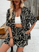 Women's Casual Fashion Lapel Short-sleeved Shorts & Top Co-ord Set