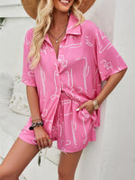 Women's Casual Fashion Lapel Short-sleeved Shorts & Top Co-ord Set