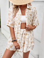 Women's Casual Fashion Lapel Short-sleeved Shorts & Top Co-ord Set