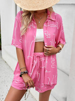 Women's Casual Fashion Lapel Short-sleeved Shorts & Top Co-ord Set