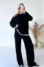 Women’s Casual Loose Two-Piece Loungewear Set with Long Sleeve Top and Trousers