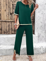 Women's Casual Short-sleeved Trousers Knitted Trouser & Top Co-ords Set