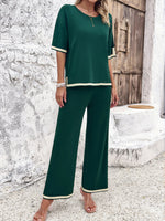 Women's Casual Short-sleeved Trousers Knitted Trouser & Top Co-ords Set