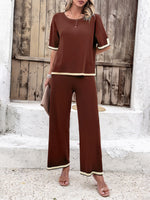 Women's Casual Short-sleeved Trousers Knitted Trouser & Top Co-ords Set
