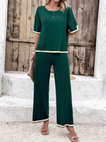 Women's Casual Short-sleeved Trousers Knitted Trouser & Top Co-ords Set