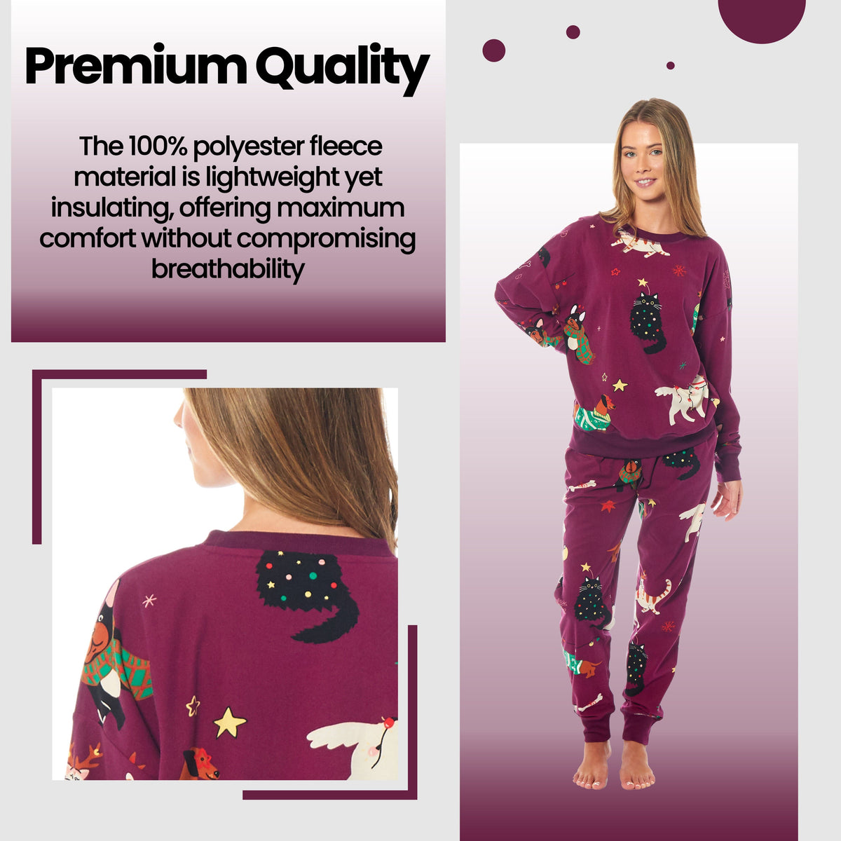 Daisy Dreamer Women's Cats & Dogs Soft Fleece Warm Pyjama Set