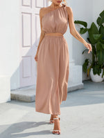 Women's Fashion Slanted Shoulder Bow Knot Top Two-Piece Skirt Top Co-ord Set