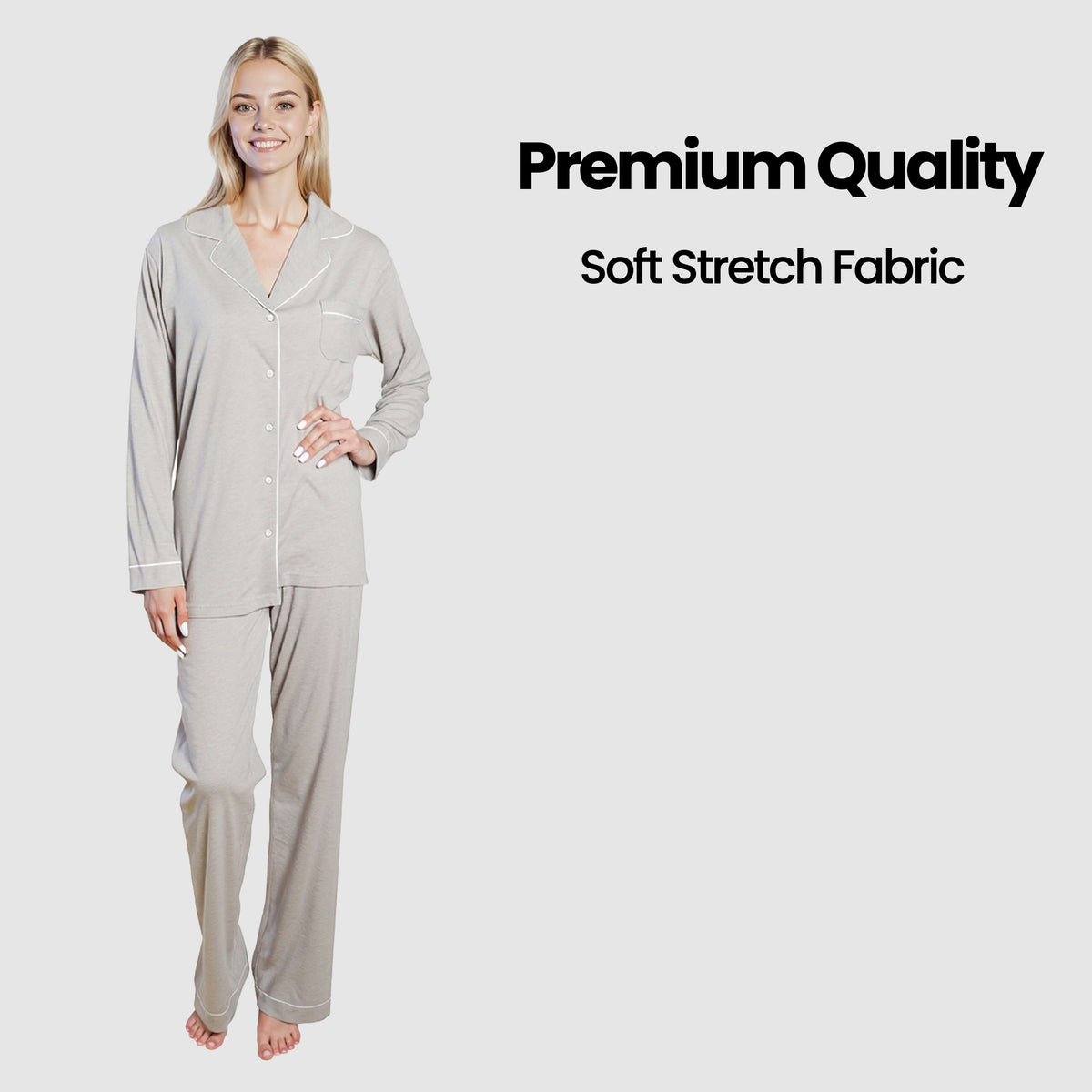 Daisy Dreamer Grey Pyjama Set - Soft Touch Button-Up Top & Bottoms