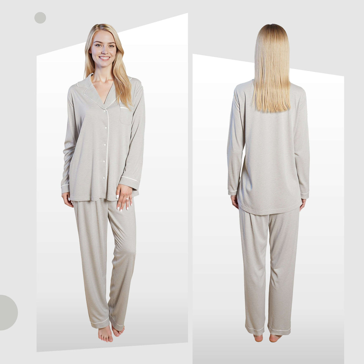 Daisy Dreamer Grey Pyjama Set - Soft Touch Button-Up Top & Bottoms