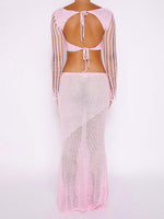Women's Knitted Long Sleeve Boho Maxi Skirt Co-ord Set