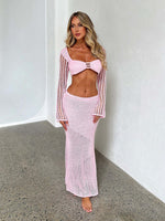 Women's Knitted Long Sleeve Boho Maxi Skirt Co-ord Set