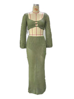 Women's Knitted Long Sleeve Boho Maxi Skirt Co-ord Set