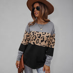Women's Leopard Print Sweater Long Sleeve Soft Warm Top Jumper Grey