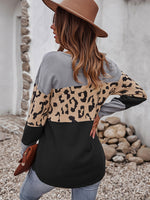 Women's Leopard Print Sweater Long Sleeve Soft Warm Top Jumper