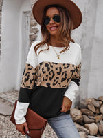Women's Leopard Print Sweater Long Sleeve Soft Warm Top Jumper