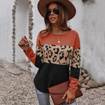Women's Leopard Print Sweater Long Sleeve Soft Warm Top Jumper Orange