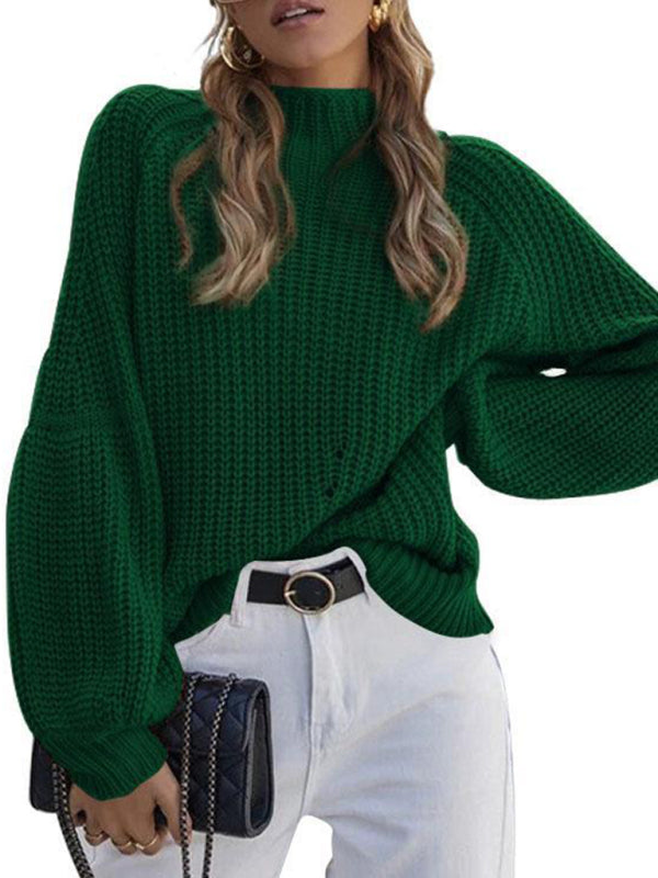 Women's Loose Half Turtleneck Sweater Jumper Green