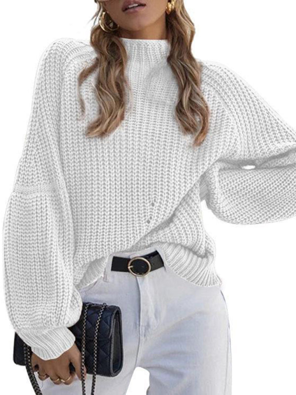 Women's Loose Half Turtleneck Sweater Jumper White
