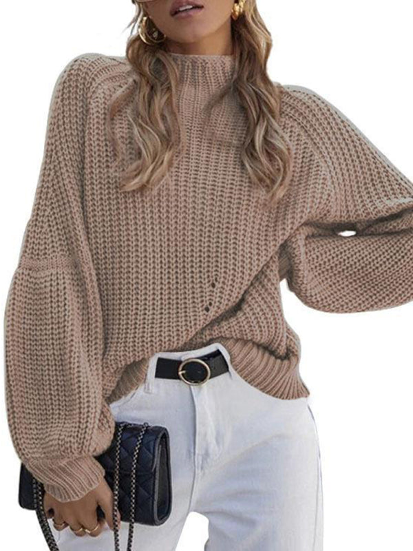 Women's Loose Half Turtleneck Sweater Jumper Khaki