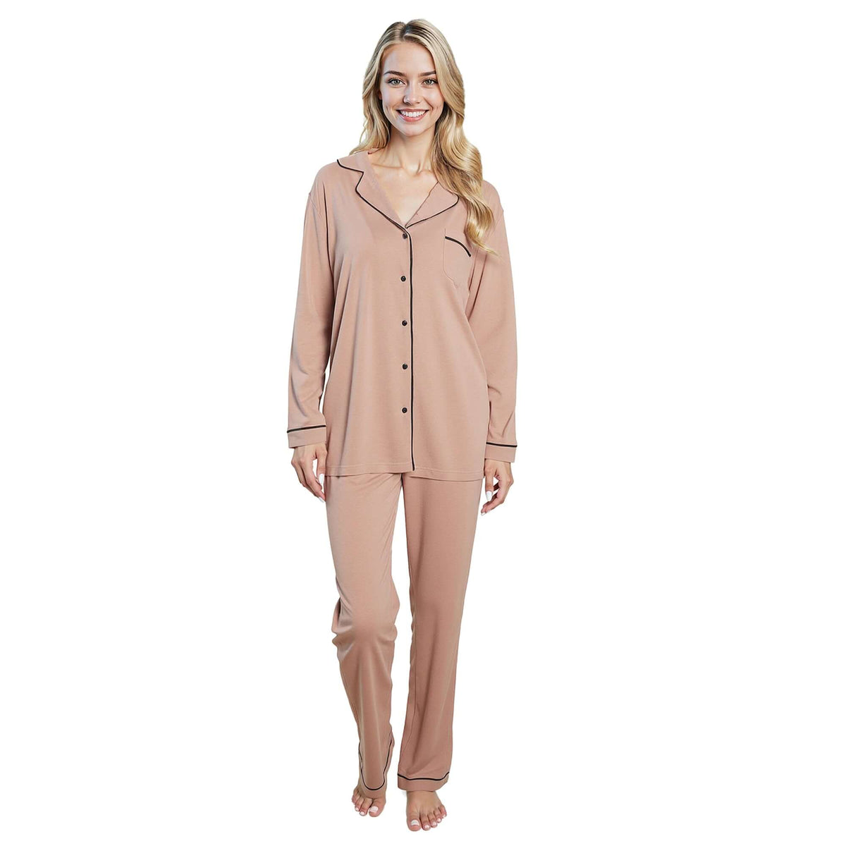 Daisy Dreamer Natural Pyjama Set - Soft Touch Button-Up Top & Bottoms NATURAL