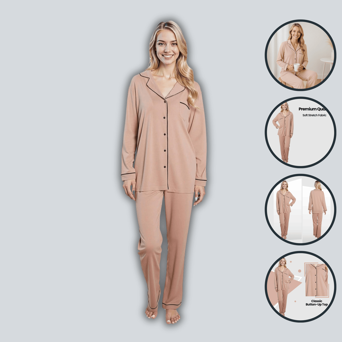 Daisy Dreamer Natural Pyjama Set - Soft Touch Button-Up Top & Bottoms