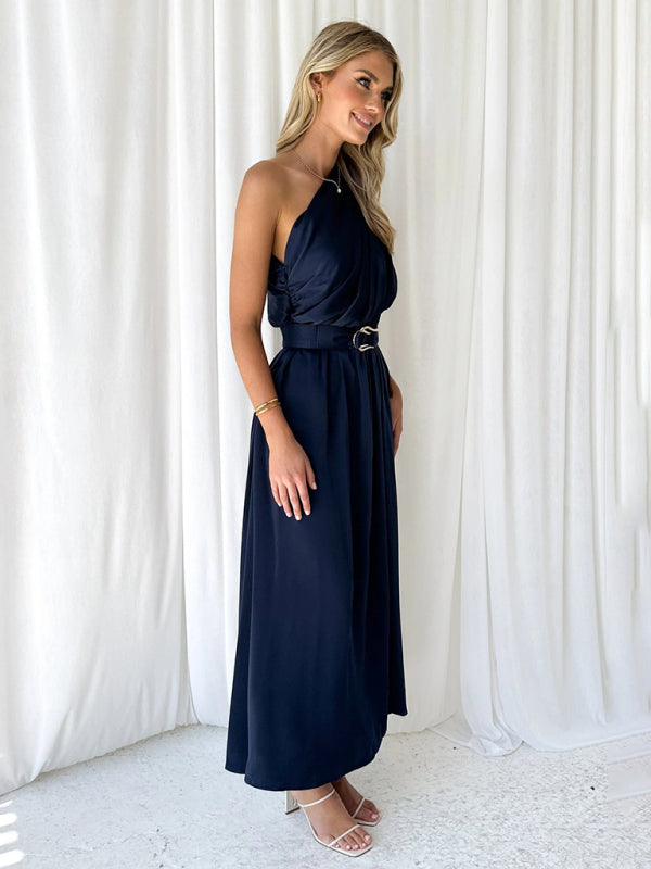 Women's One Shoulder Slim Waist Strapless Backless Belted Dress | 10 Designs