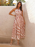 Women's One Shoulder Slim Waist Strapless Backless Belted Dress | 10 Designs Beige & White