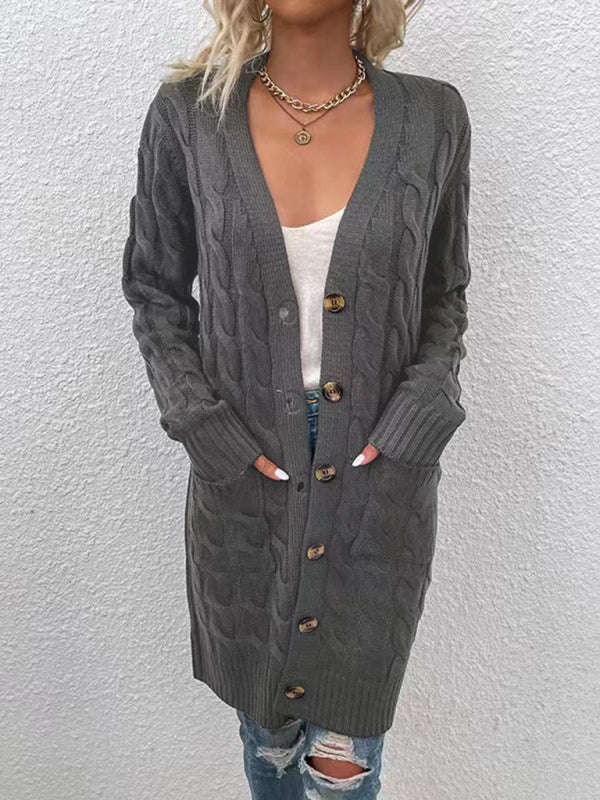 Women's Outerwear Button-up Long Single-breasted Casual Cardigan