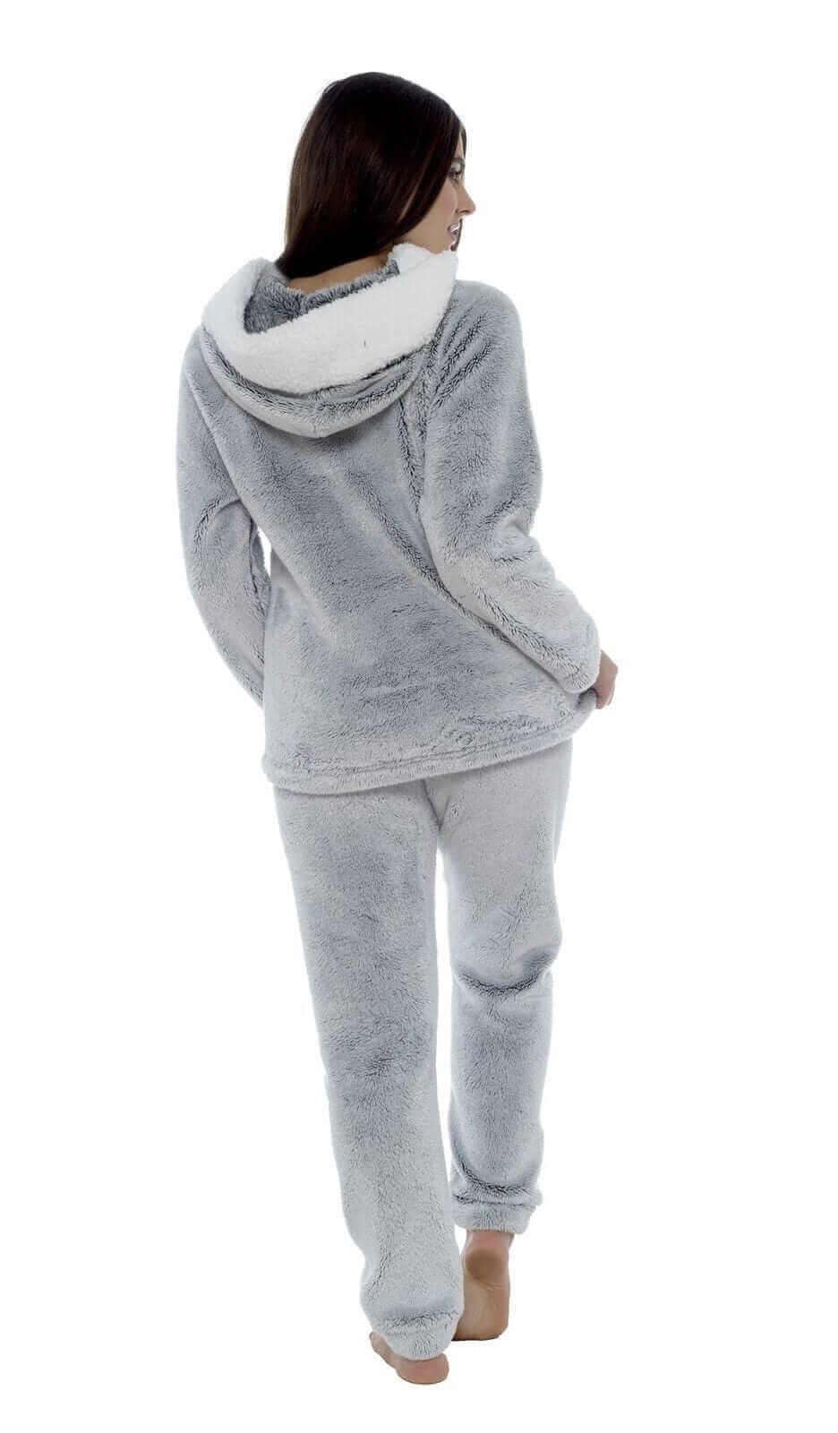 Daisy Dreamer Plush Fleece Hooded Pyjama Set - Shimmer Grey Sherpa Trim