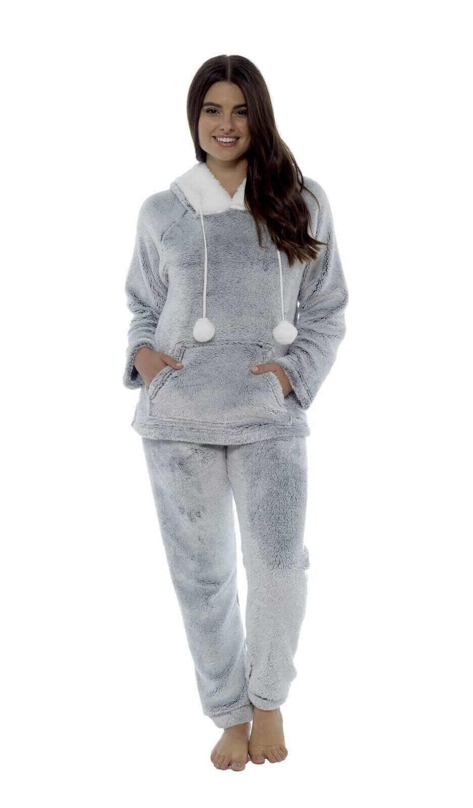 Daisy Dreamer Plush Fleece Hooded Pyjama Set - Shimmer Grey Sherpa Trim