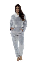 Daisy Dreamer Plush Fleece Hooded Pyjama Set - Shimmer Grey Sherpa Trim