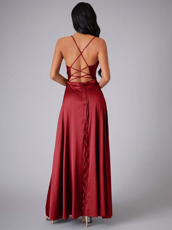 Women's Sexy Slim fit Backless Spaghetti Strap Cowl Neck Dress