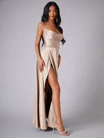 Women's Sexy Slim fit Backless Spaghetti Strap Cowl Neck Dress