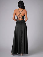 Women's Sexy Slim fit Backless Spaghetti Strap Cowl Neck Dress